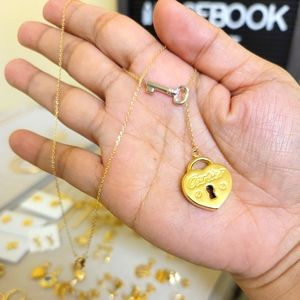 18k gold key heart necklace adjustable
